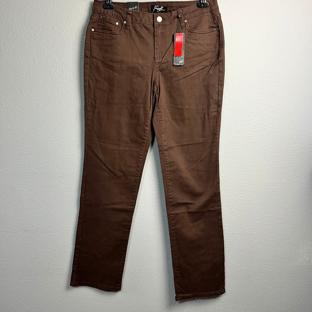 NWT Earl Jean Straight Leg Brown Pants Comfort Stretch Denim 33" Inseam Size 12‎